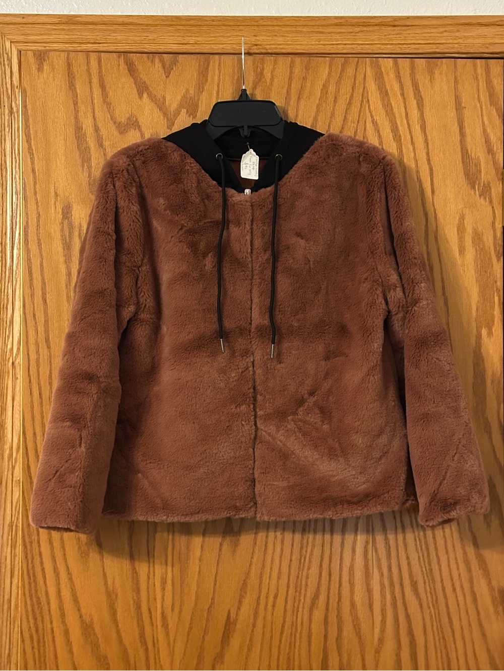 Carolyn Hoodie Jacket - Faux Fur Hooded Jacket - Pecan & Black - NWOT - Size S